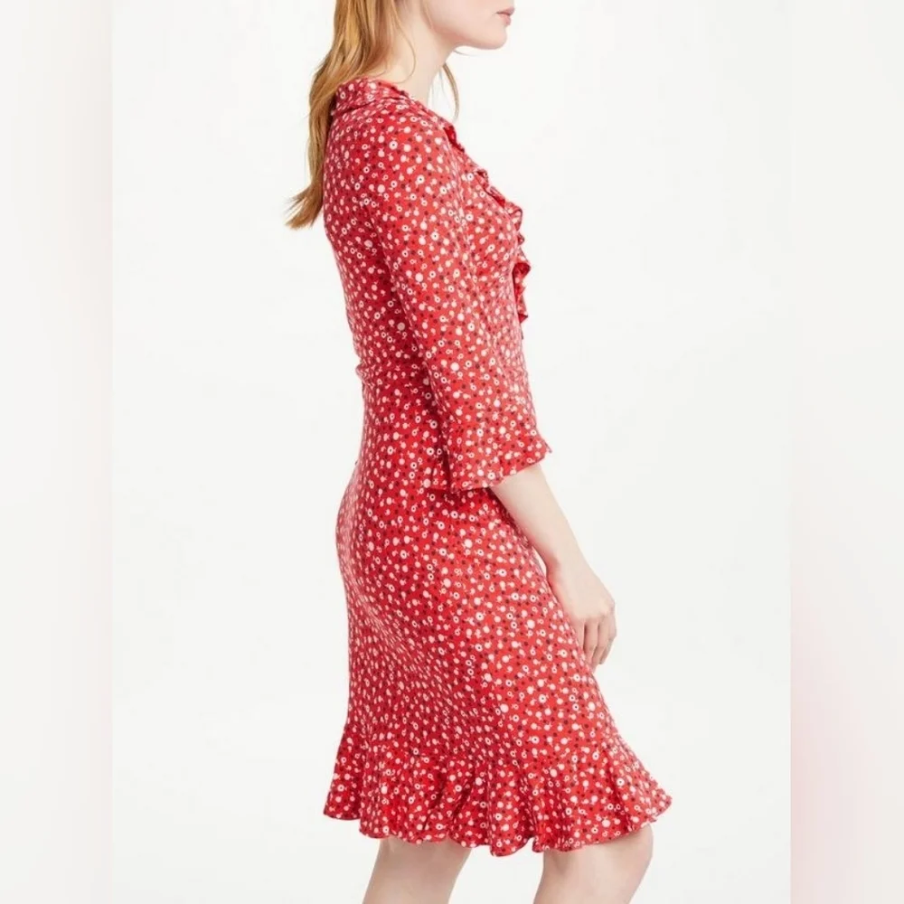 Boden Michaela Jersey Ruffle 3/4 Sleeve Dress in Rosehip Daisy Ditsy US Size 8